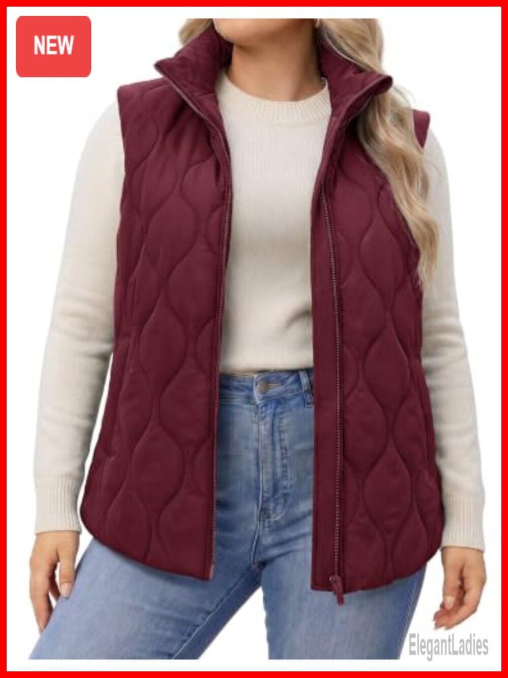 Plus Size Quilted Puffer Vest for Women - Sleeveless Zip Up with Pockets -